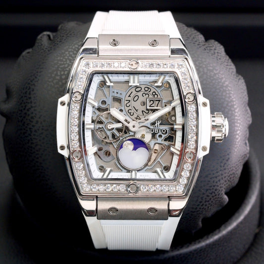 Hublot Spirit Of Big Bang Moonphase 647.NE.2070.RW.1204 Skeleton Dial Diamond Bezel Titanium