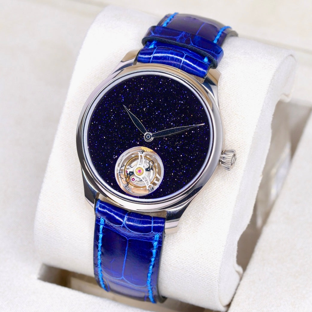 H.Moser & Cie. NEW Endeavour 1804-0226 Blue Aventurine Dial Tourbillon White Gold Blue Alligator Strap Limited Edition 40mm