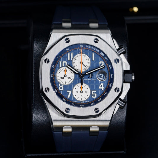 Audemars Piguet Royal Oak Offshore 26470ST.OO.A027CA.01 “NAVY BLUE” Blue Dial White Sub Dials Stainless Steel Rubber Strap Chronograph 42mm