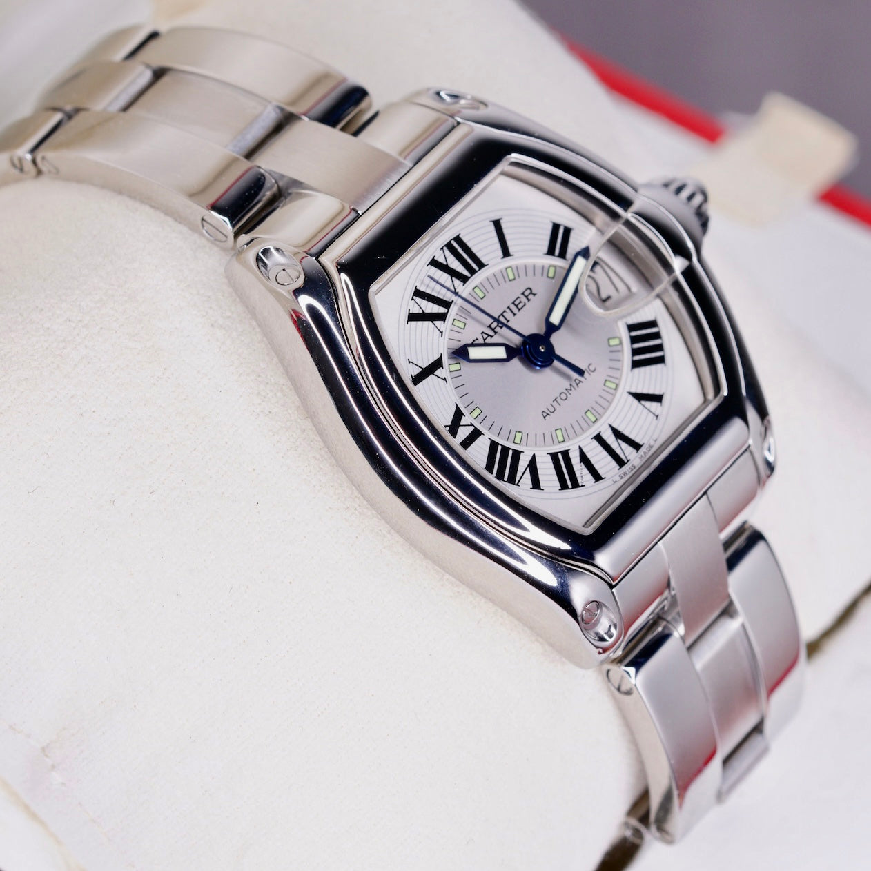 Cartier Roadster 2510 White Roman Dial Stainless Steel
