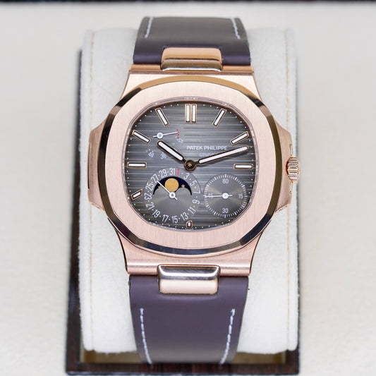 Patek Philippe Nautilus 5712R-001 Moon Phase Dial Rose Gold Leather Strap 2019