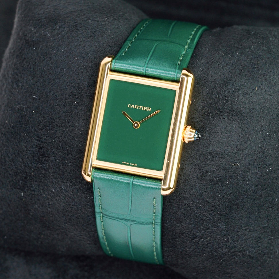 Cartier NEW 2025 Tank Louis Cartier Large WGTA0191 “GREEN” Green Dial Yellow Gold Leather Strap