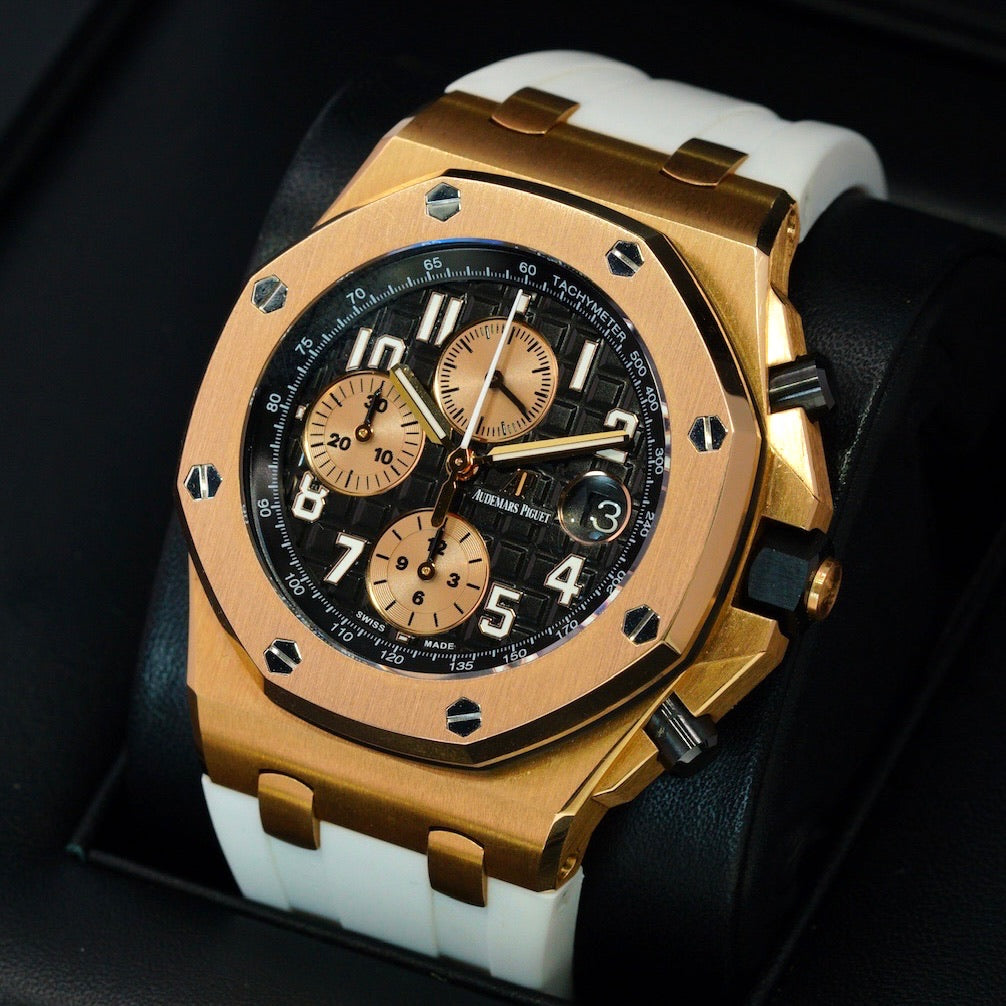 Audemars Piguet Royal Oak Offshore Chronograph 26470OR.OO.A002CR.02 “HALF BRICK” Black Dial Rose Gold Leather Strap 42mm