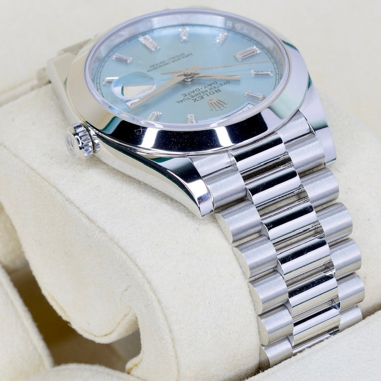 Rolex Day-Date 228206 “ICE BLUE” Ice Blue Baguette Dial Platinum 40mm 2018