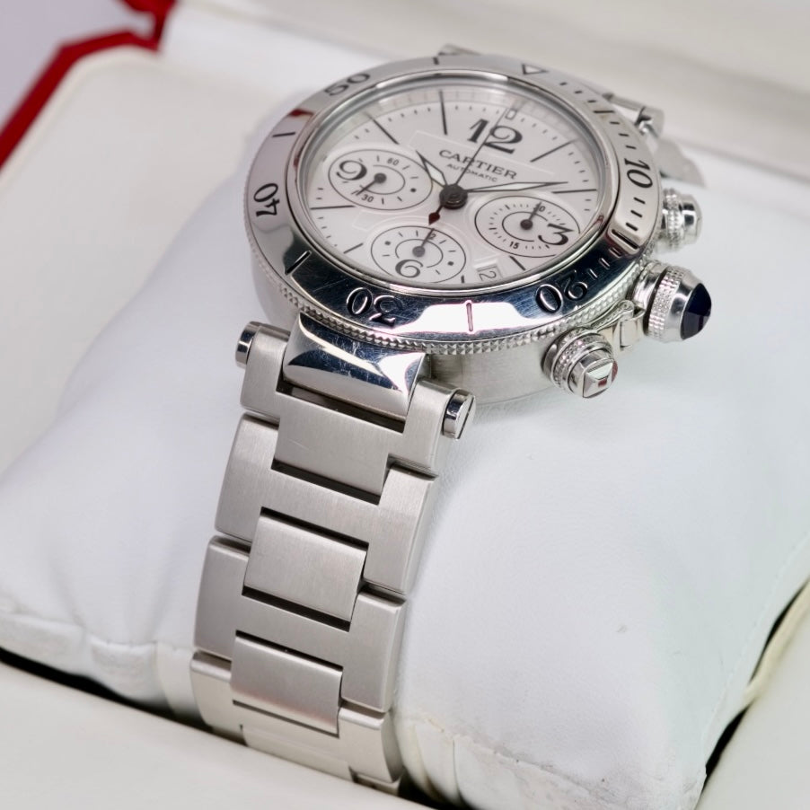 Cartier Pasha Seatimer W31089M7 / 2995 Chronograph White Dial Stainless Steel 42mm