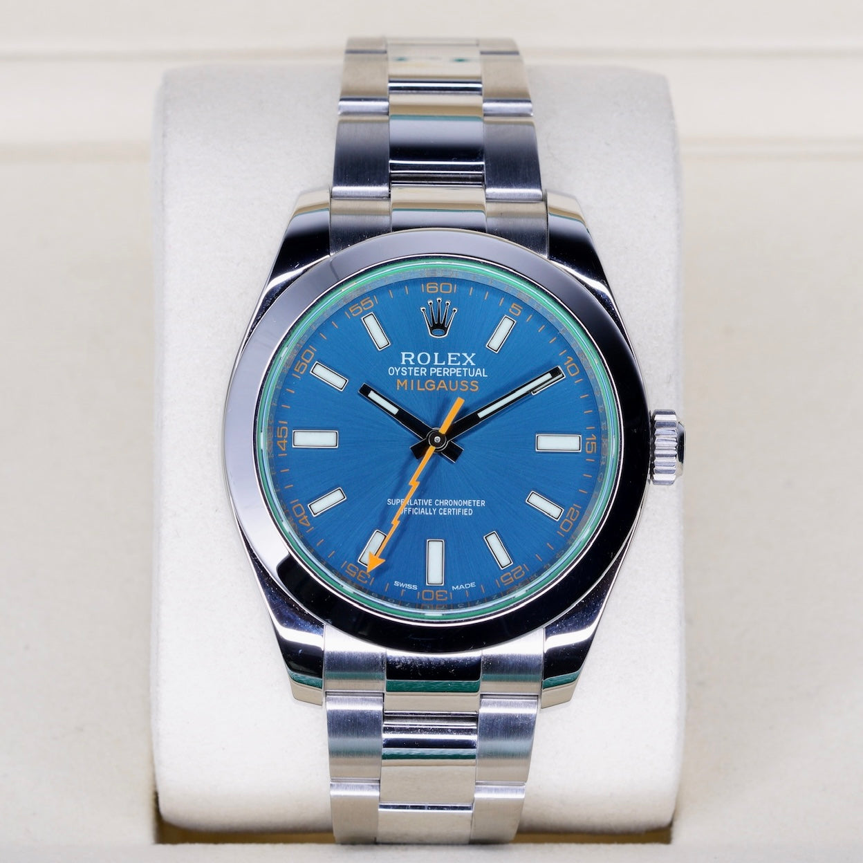 Rolex Milgauss 116400GV Blue Dial Green Crystal Stainless Steel 40mm
