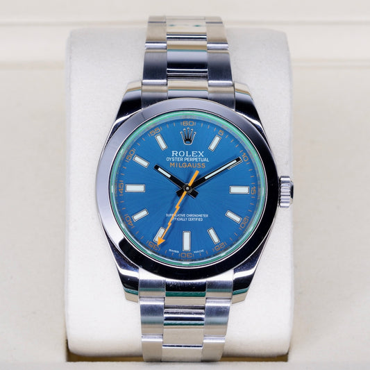 Rolex Milgauss 116400GV Blue Dial Green Crystal Stainless Steel 40mm