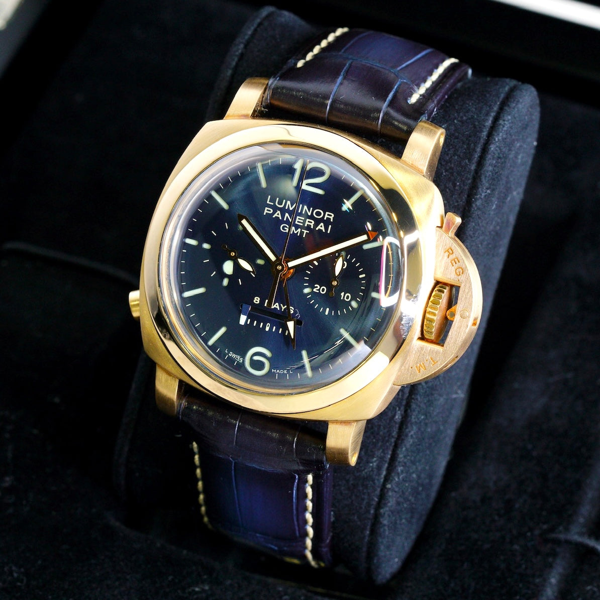 Panerai Luminor 1950 PAM 00277 Blue Dial GMT 8 Monopulsante Rose Gold 44mm