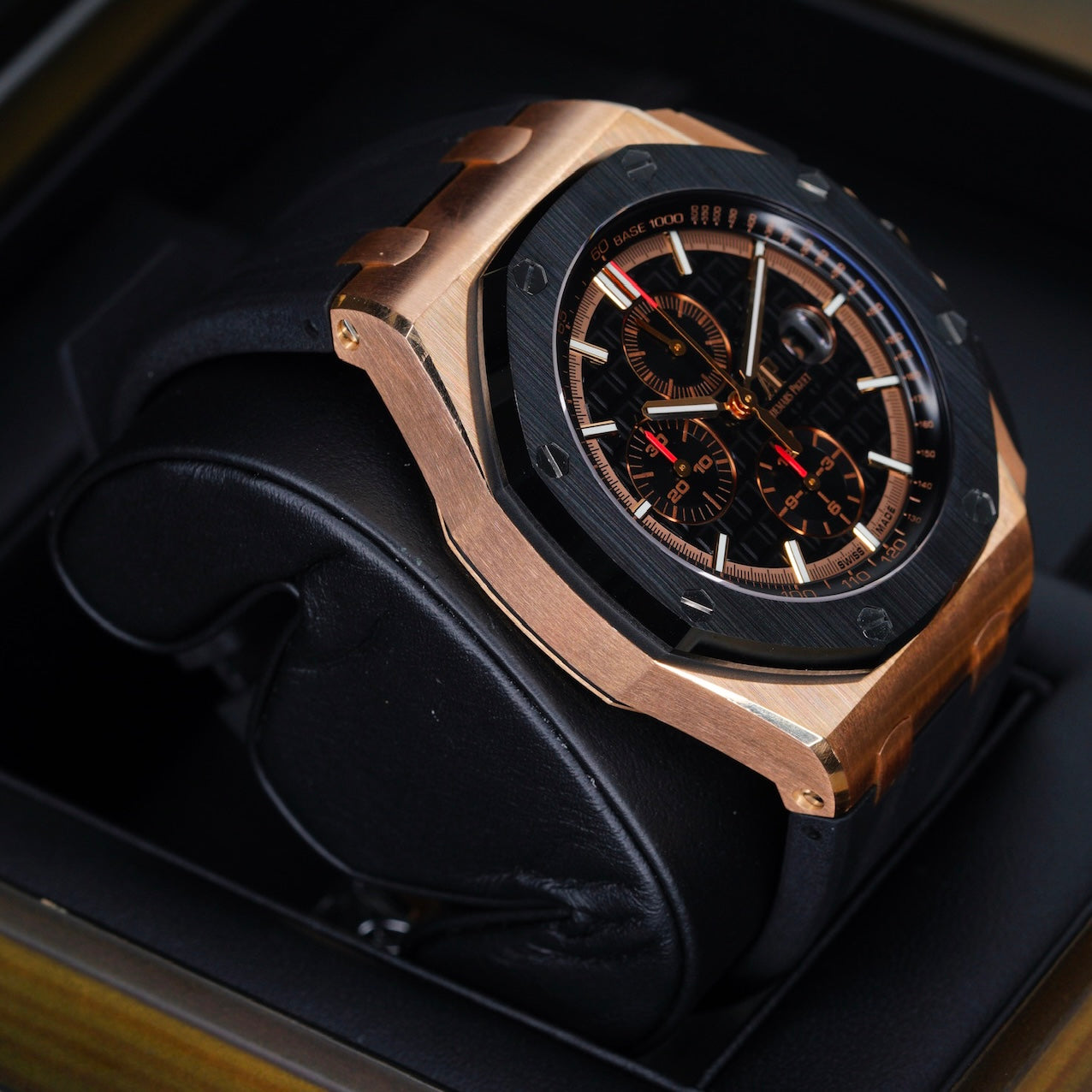 Audemars Piguet Royal Oak Offshore 26401RO.OO.A002CA.02 Black Dial Red Accents Rose Gold Chronograph 44mm