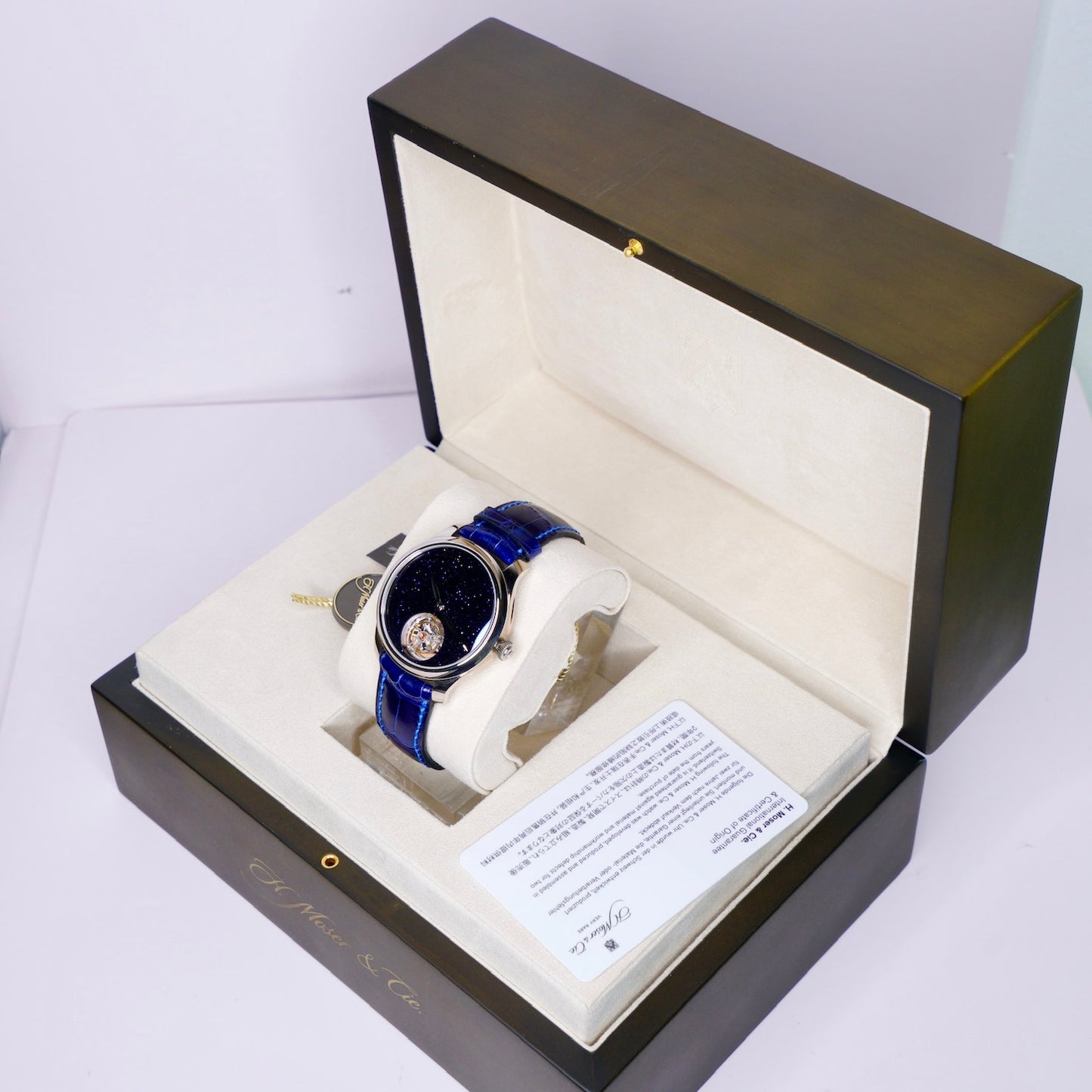 H.Moser & Cie. NEW Endeavour 1804-0226 Blue Aventurine Dial Tourbillon White Gold Blue Alligator Strap Limited Edition 40mm