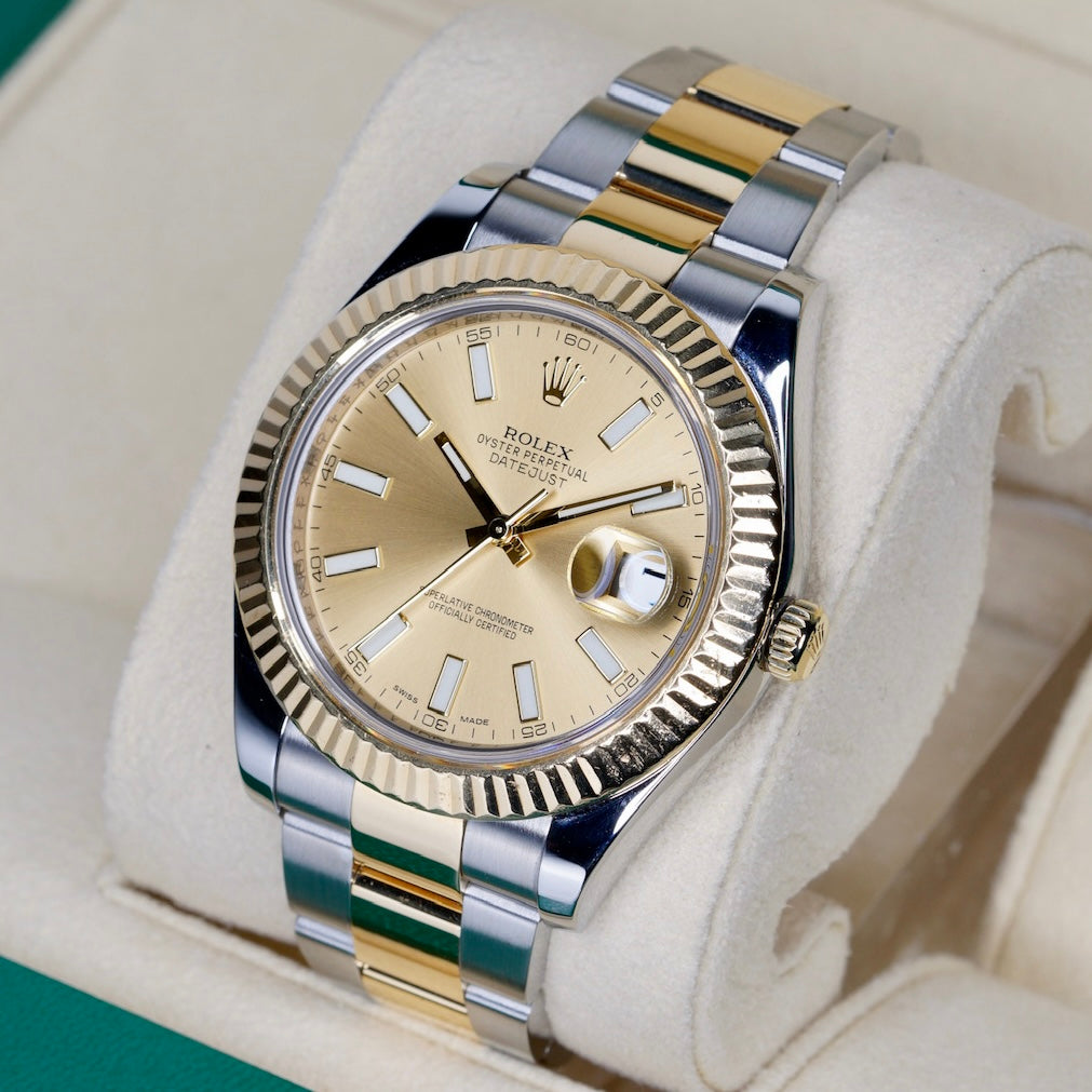 Rolex Datejust II 116333 Champagne Stick Dial Two-Tone Steel & Gold Oyster 41mm