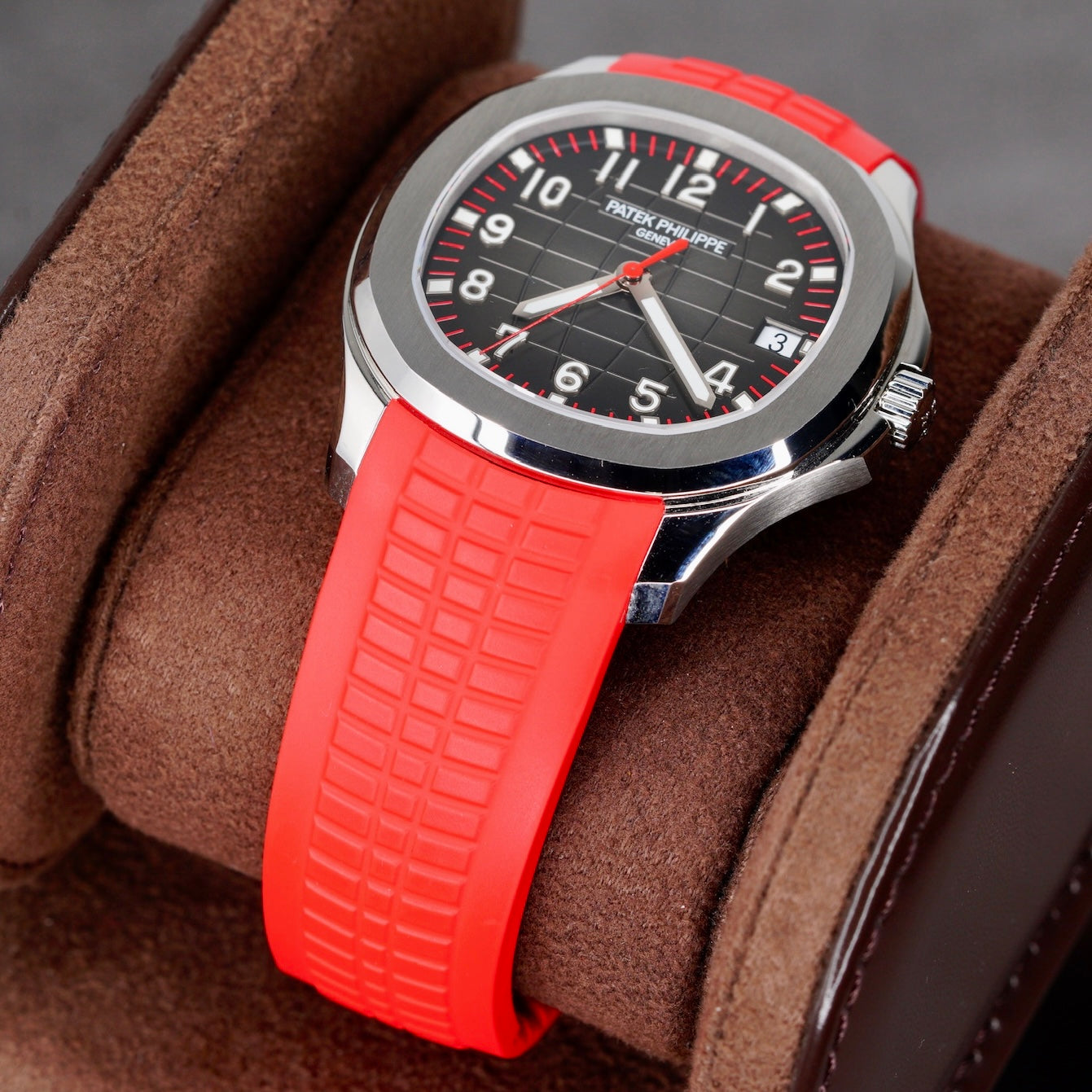 Patek Philippe Aquanaut 5167A-012 “SINGAPORE” Black Dial Red Accents Red Tropical Strap Limited Edition