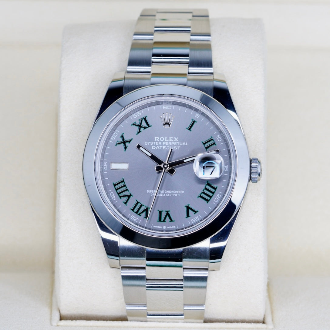 Rolex Datejust 126300 “WIMBLEDON” Grey Green Roman Dial Stainless Steel Smooth Bezel Oyster 41mm 2024