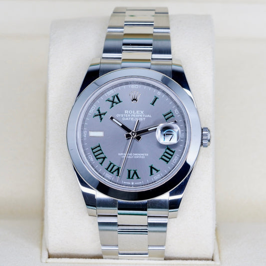 Rolex Datejust 126300 “WIMBLEDON” Grey Green Roman Dial Stainless Steel Smooth Bezel Oyster 41mm 2024