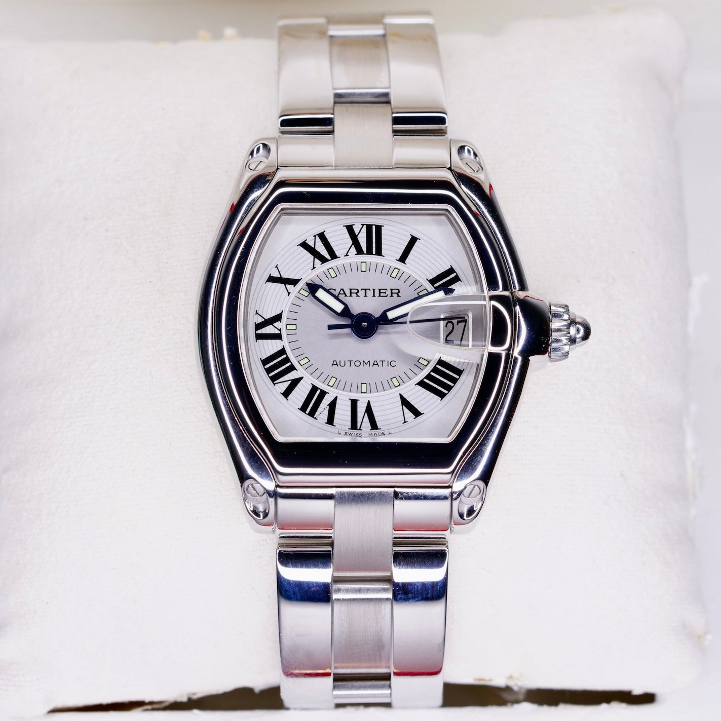 Cartier Roadster 2510 White Roman Dial Stainless Steel