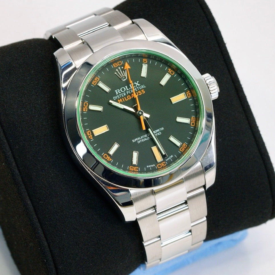 Rolex Milgauss 116400GV Black Dial Green Crystal Stainless Steel 40mm