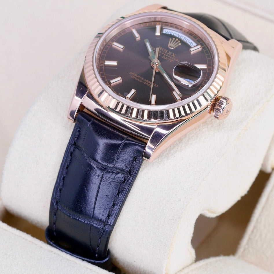 Rolex Day-Date 118135 “CHOCOLATE” Brown Dial Rose Gold Leather Strap 36mm