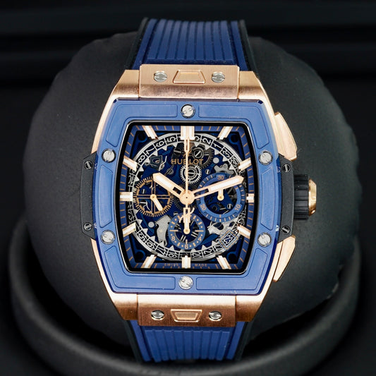 Hublot Spirit Of Big Bang 642.OL.7180.RX Skeleton Dial King Gold Blue Rubber Strap 42mm