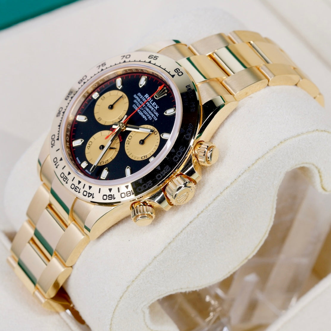 Rolex NEW OLD STOCK Daytona 116508 “PAUL NEWMAN” Black Dial Red Accents Champagne Subdials Yellow Gold 40mm 2023