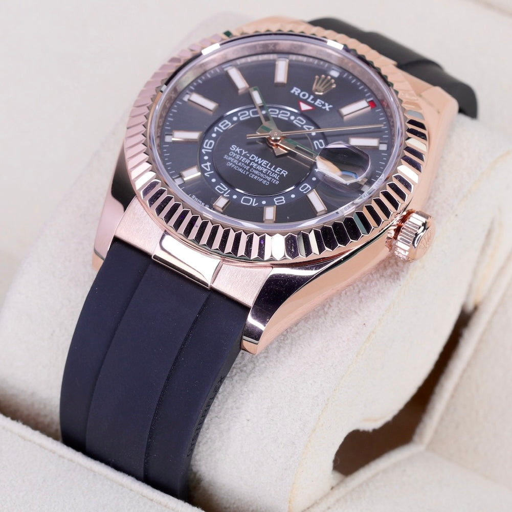 Rolex Sky-Dweller 326235 Rhodium Dial Rose Gold Oysterflex 42mm
