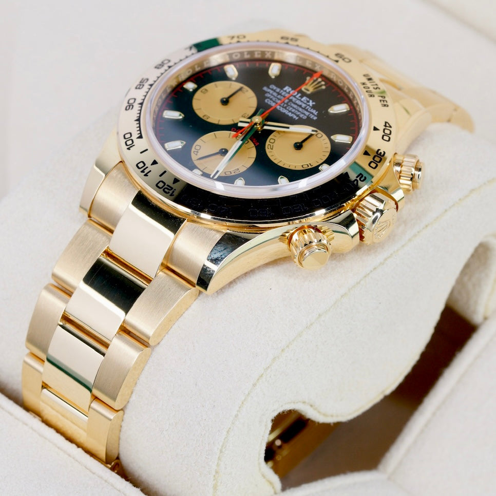 Rolex NEW OLD STOCK Daytona 116508 “PAUL NEWMAN” Black Dial Red Accents Champagne Subdials Yellow Gold 40mm 2023