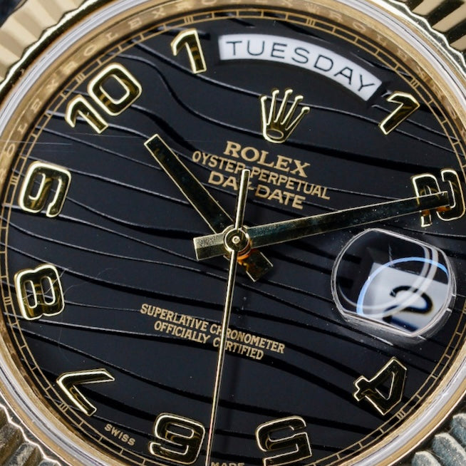 Rolex Day-Date II 218238 “ARABIC WAVE” Black Arabic Wave Dial Yellow Gold 41mm