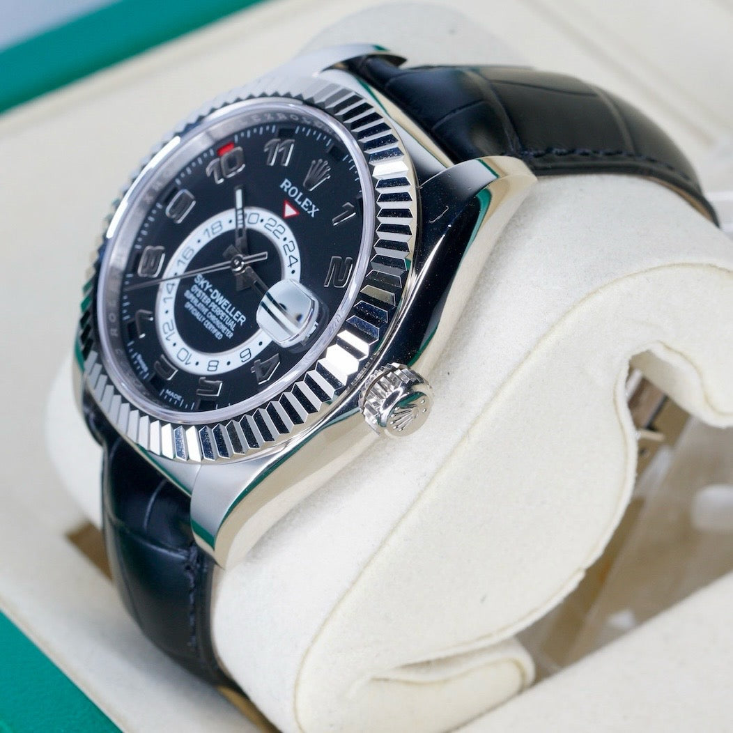 Rolex Sky-Dweller 326139 Black Arabic Dial White Gold Leather Strap 42mm