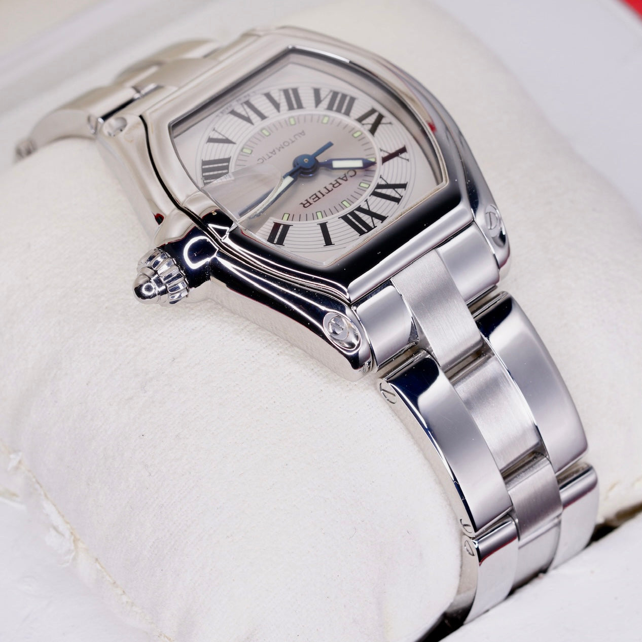 Cartier Roadster 2510 White Roman Dial Stainless Steel