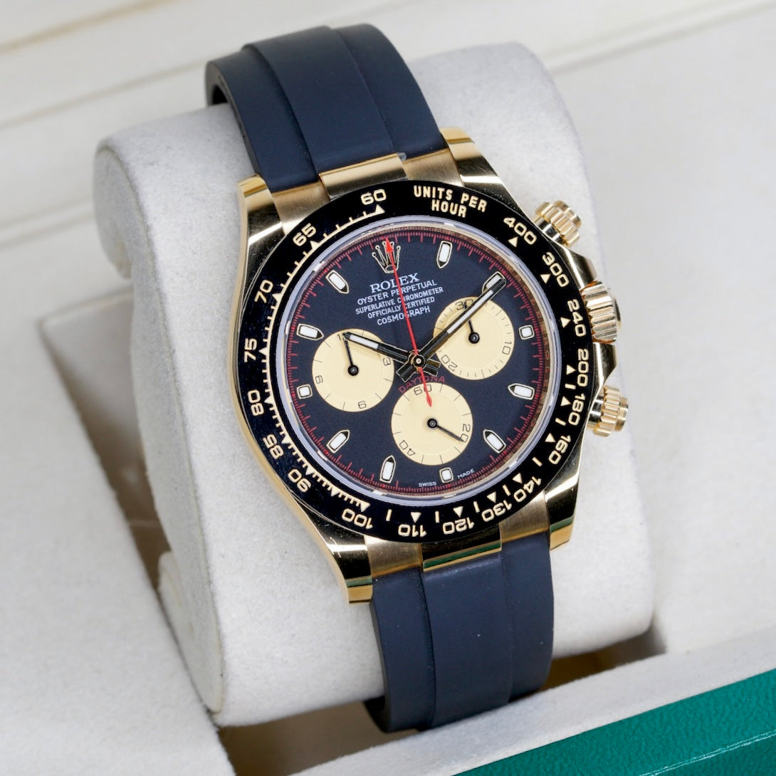 Rolex Daytona 116518LN “PAUL NEWMAN” Black Dial Yellow Sub Dials Yellow Gold Oysterflex 40mm 2018