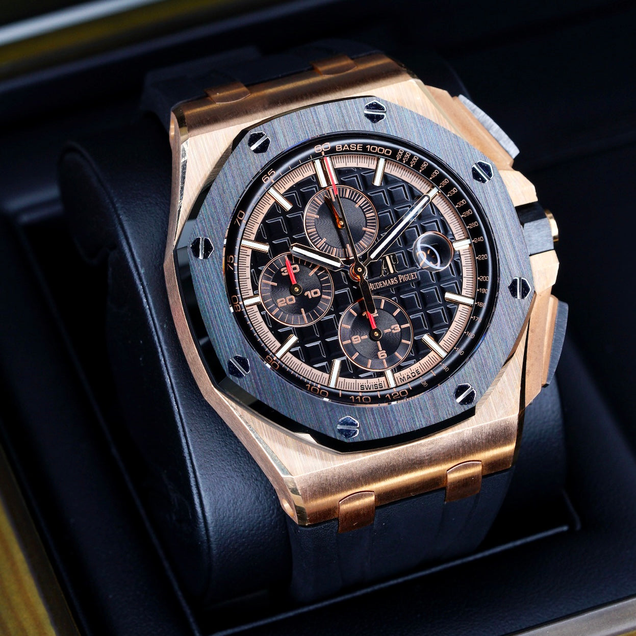 Audemars Piguet Royal Oak Offshore 26401RO.OO.A002CA.02 Black Dial Red Accents Rose Gold Chronograph 44mm