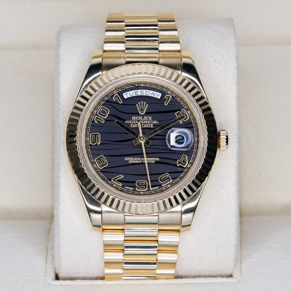 Rolex Day-Date II 218238 “ARABIC WAVE” Black Arabic Wave Dial Yellow Gold 41mm
