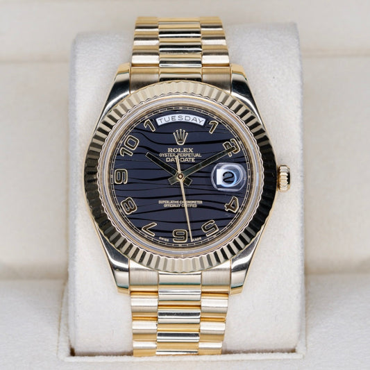 Rolex Day-Date II 218238 “ARABIC WAVE” Black Arabic Wave Dial Yellow Gold 41mm