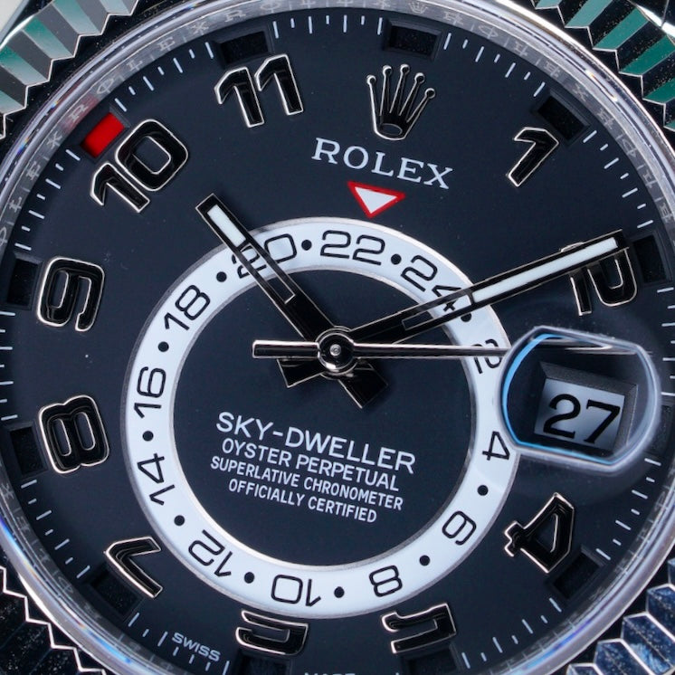 Rolex Sky-Dweller 326139 Black Arabic Dial White Gold Leather Strap 42mm