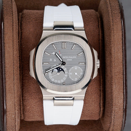 Patek Philippe Nautilus 5712G-001 Grey Dial White Gold Leather Strap 2021