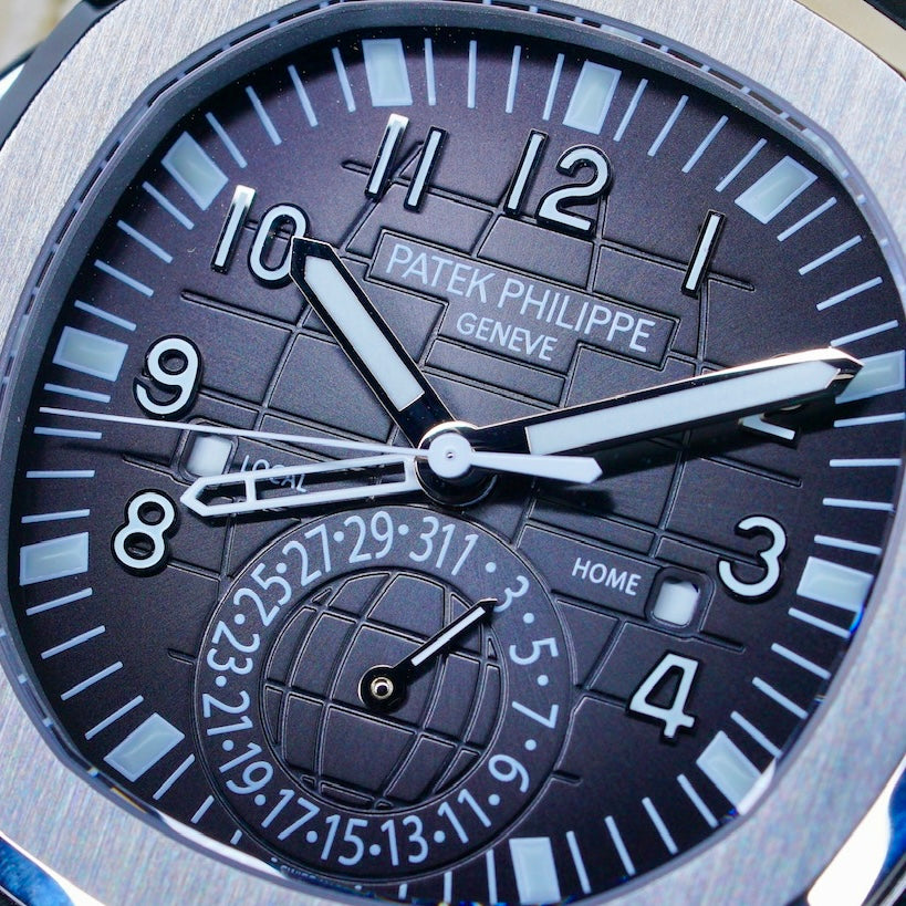 Patek Philippe Aquanaut 5164A-001 “BLACK TRAVEL TIME” Black Smoked Dial Stainless Steel Tropical Strap 40.8mm 2020