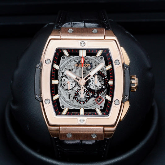 Hublot Spirit Of Big Bang 641.OX.0183.LR “KING GOLD” Skeleton Dial Rose Gold Leather Strap