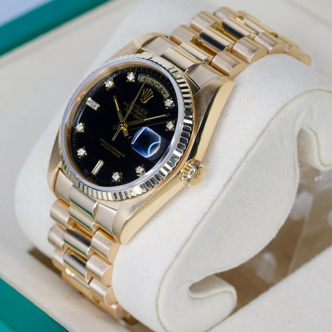 Rolex Day-Date 18038 Black Diamond Dial Yellow Gold 36mm