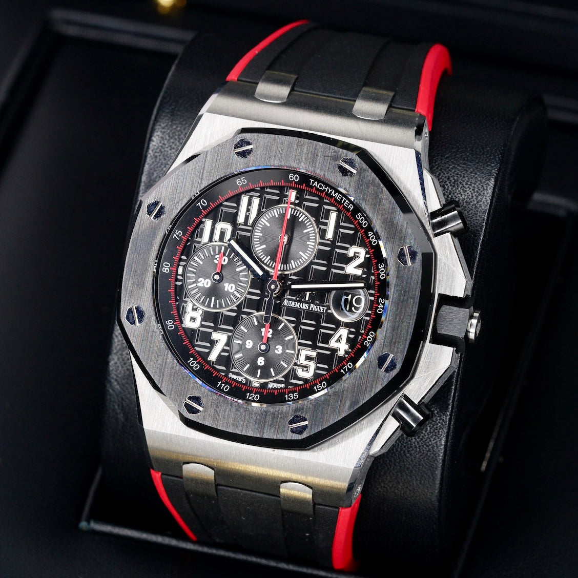 Audemars Piguet Royal Oak Offshore 26470SO.OO.A002CA.01 “VAMPIRE DARK KNIGHT” Black Dial Red Accents Ceramic Bezel Stainless Steel Chronograph 42mm