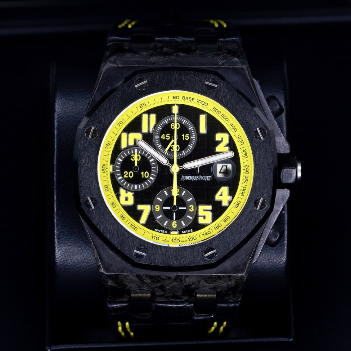 Audemars Piguet Royal Oak Offshore 26176FO.OO.D101CR.02 “BUMBLE BEE” Black Dial Yellow Accents Carbon Case Leather Strap 42mm