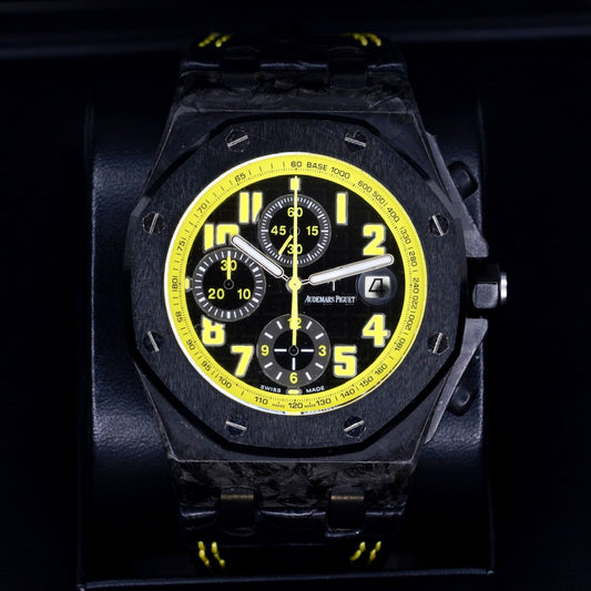 Audemars Piguet Royal Oak Offshore 26176FO.OO.D101CR.02 “BUMBLE BEE” Black Dial Yellow Accents Carbon Case Leather Strap 42mm