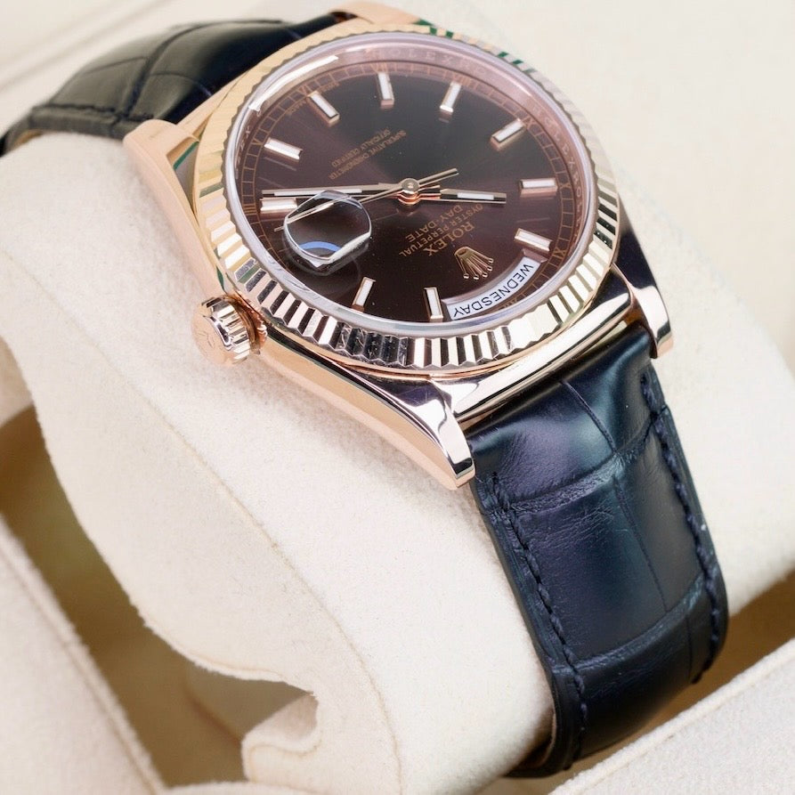 Rolex Day-Date 118135 “CHOCOLATE” Brown Dial Rose Gold Leather Strap 36mm