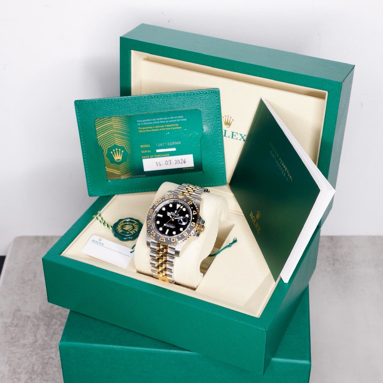 Rolex NEW 2026 GMT-Master II 126713GRNR “BRUCE WAYNE TT” Black Dial Black & Grey Bezel Two-Tone Stainless Steel & Yellow Gold Jubilee 40mm