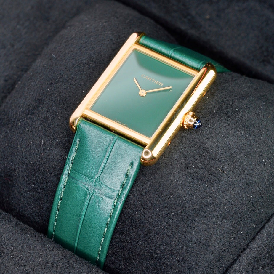 Cartier NEW 2025 Tank Louis Cartier Large WGTA0191 “GREEN” Green Dial Yellow Gold Leather Strap