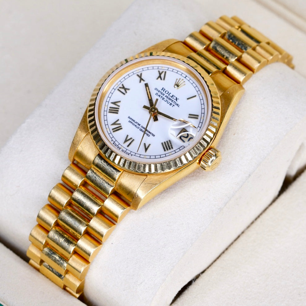 Rolex Datejust 68278 “PRESIDENT” White Roman Roulette Dial Yellow Gold President 31mm
