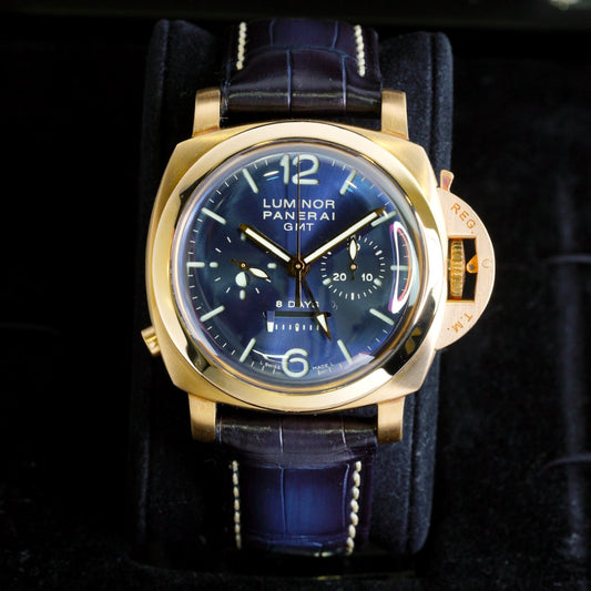 Panerai Luminor 1950 PAM 00277 Blue Dial GMT 8 Monopulsante Rose Gold 44mm