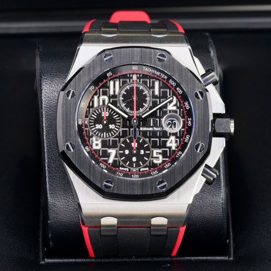 Audemars Piguet Royal Oak Offshore 26470SO.OO.A002CA.01 “VAMPIRE DARK KNIGHT” Black Dial Red Accents Ceramic Bezel Stainless Steel Chronograph 42mm