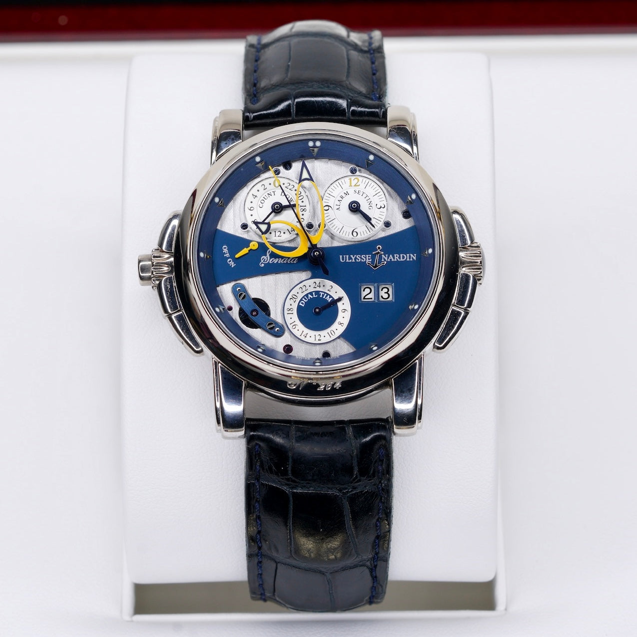 Ulysses Nardin 670-88/213 “SONATA” Dual Time White Gold Leather Strap
