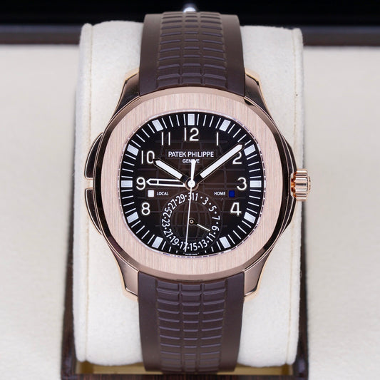 Patek Philippe Aquanaut 5164R-001 “TRAVEL TIME” Brown Dial Rose Gold Tropical Strap