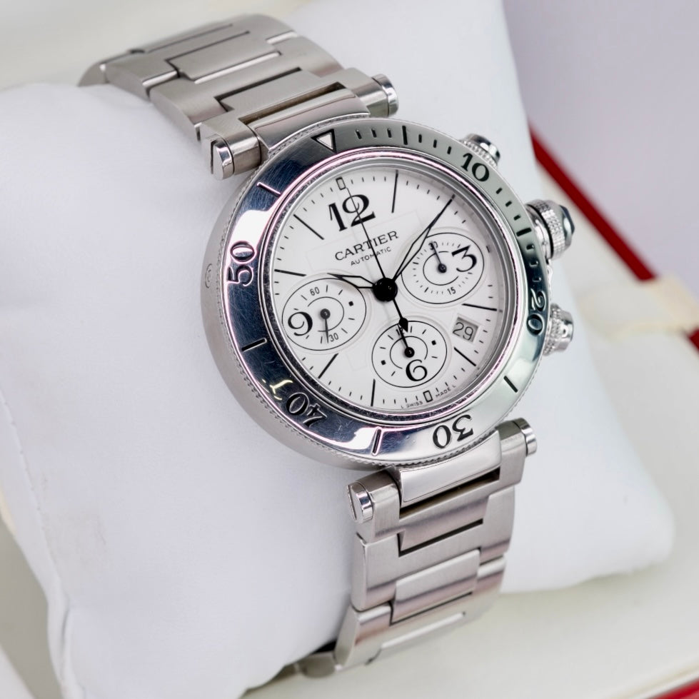 Cartier Pasha Seatimer W31089M7 / 2995 Chronograph White Dial Stainless Steel 42mm