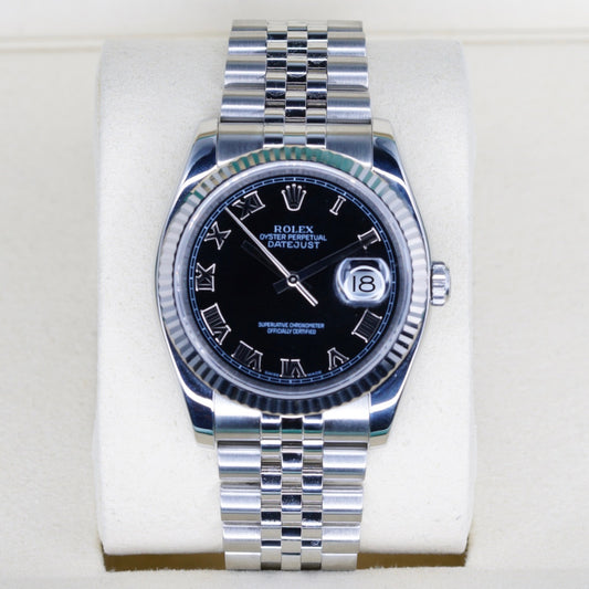 Rolex Datejust 116234 Black Roman Dial Stainless Steel Jubilee 36mm